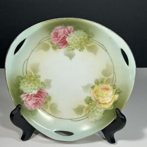 Vintage RS Germany Handled Plate Reinhold Schlegelmilch Pink Roses Bowl 7"